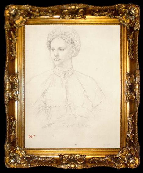 framed  Edgar Degas Portrait of a Woman,after a Drawing in the uffizi then attributed to leonardo da vinci, ta009-2